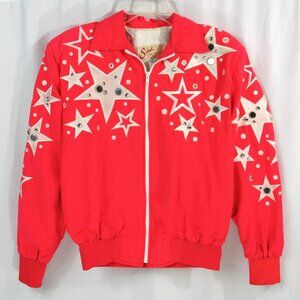 Vintage Sichel Embroidered Stars Studs Bomber Windbreaker Jacket Pink 1980s S